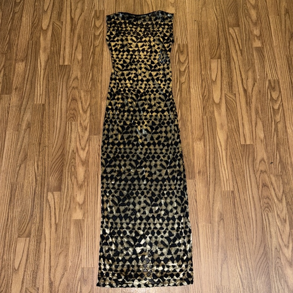 90s Maxi Dress Mesh Velour Burned Out Size Medium Made in NYC By Sentimental Y2K